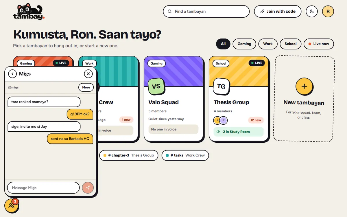 Buddy chat: A small chat you can drag anywhere, for the people you know.